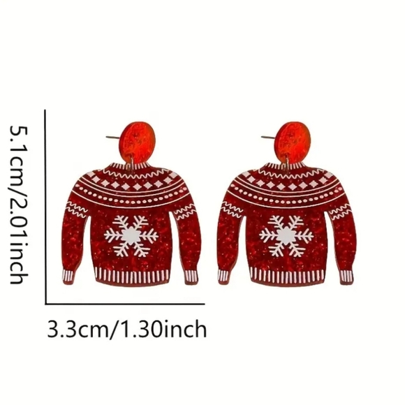 Red Christmas Sweater Earrings - Picture 2 of 4